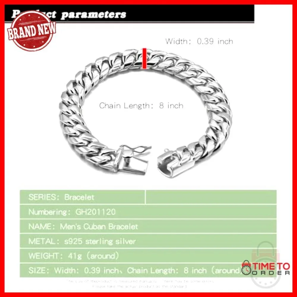 Men's 925 Sterling Silver Cuban Chain Bracelet 10MM Wide 8 Inch